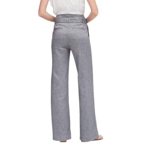 Banana Republic Paperbag Waist Linen Blend Trousers Blue Size 4 Quiet Luxury - Picture 11 of 15